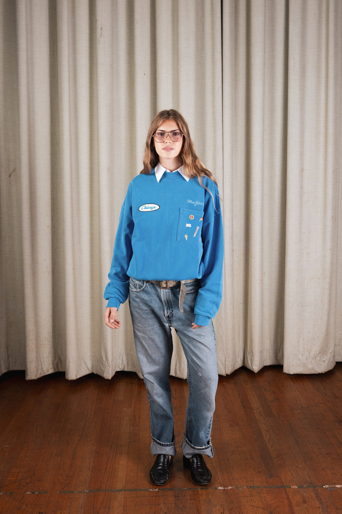 Chicago Crewneck in Wind Blue — front